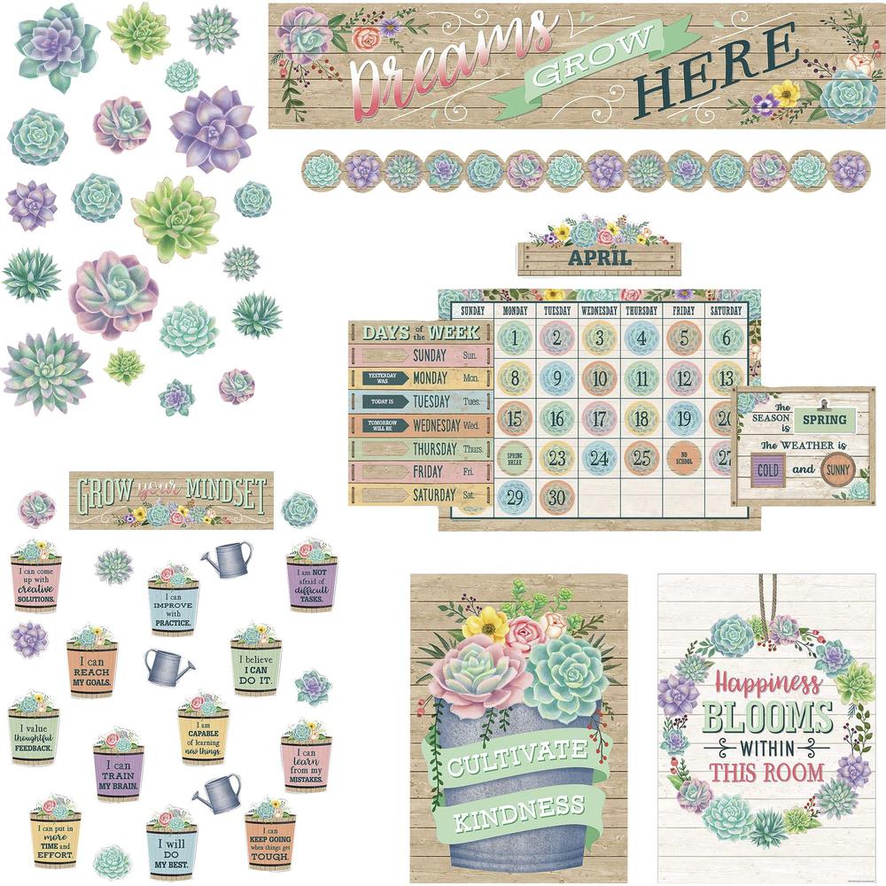 Teacher Created Resources Board Decorative Set - Rustic Bloom - Sturdy, Durable - 1.50" Height x 18" Width x 30.25" Length - Multicolor - 1 / Set. The main picture.