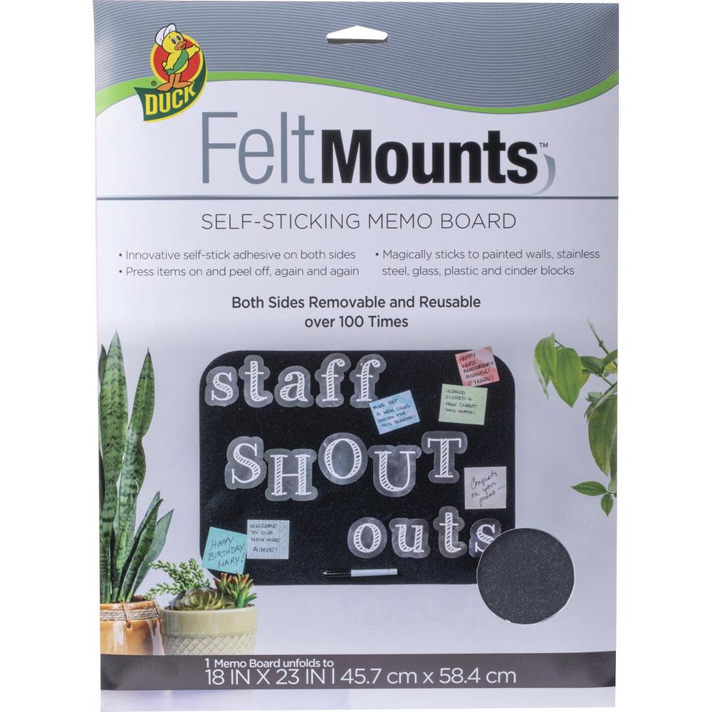 Duck Brand Felt Mounts Self-Sticking Memo Board - 23" Height x 18" Width - Black Surface - Damage Resistant, Dual Sided, Self-stick - 1 Each. The main picture.