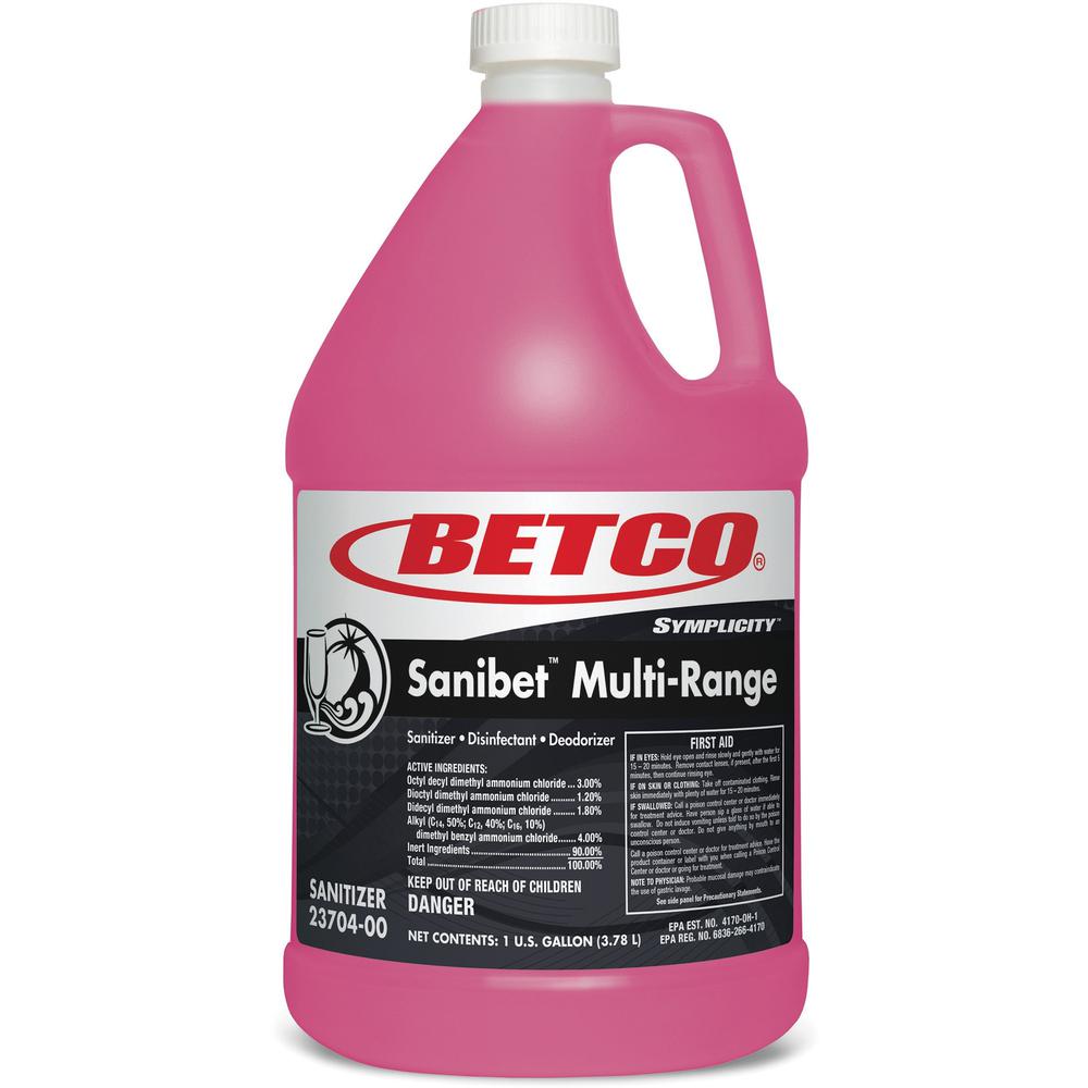 Betco Sanibet Sanitizer Disinfect Deodorizer - Concentrate - 128 fl oz (4 quart) - 1 Each - Pink. Picture 1