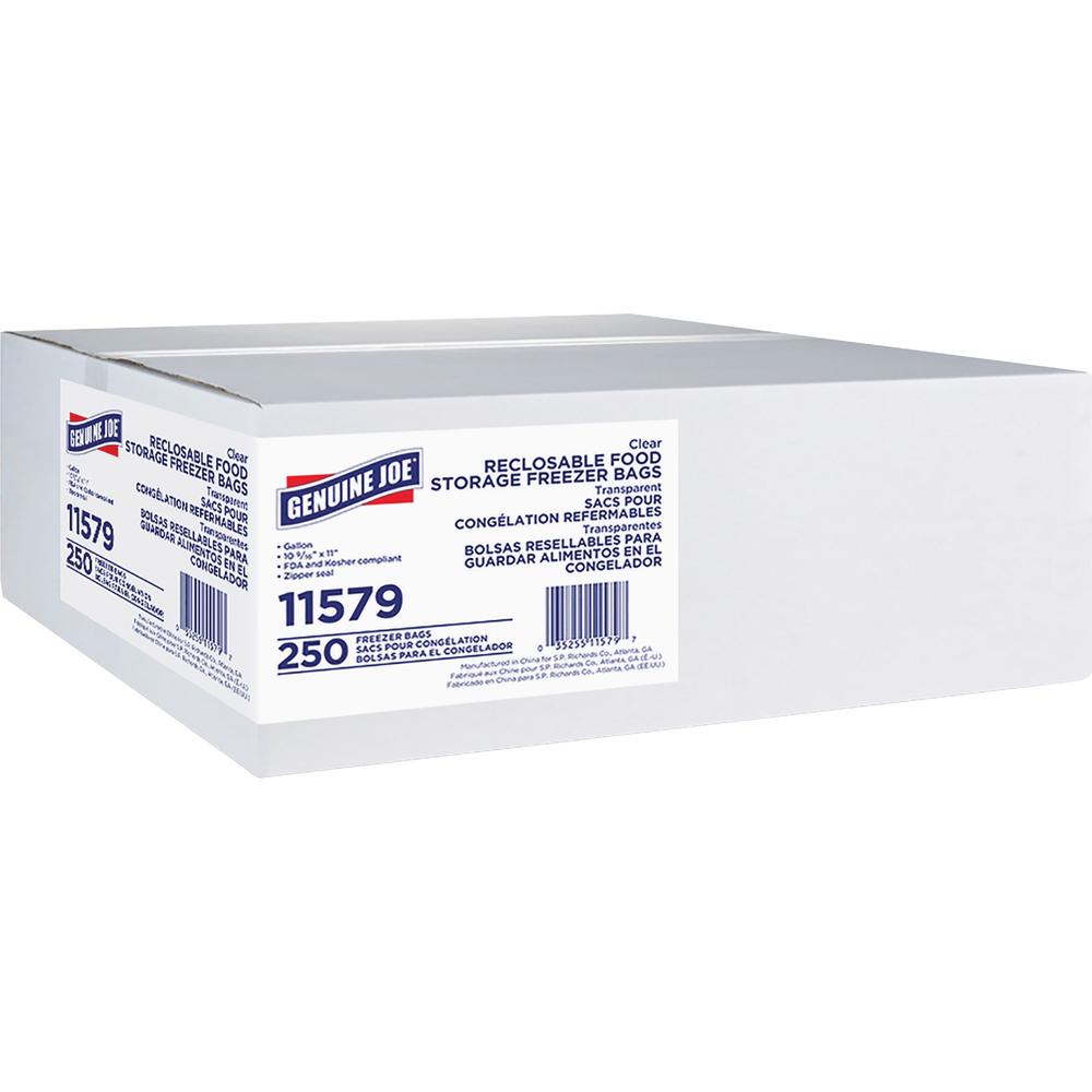 Genuine Joe Freezer Storage Bags - 1 gal Capacity - 2.70 mil (69 Micron) Thickness - Zipper Closure - Clear - 6/Carton - 250 Per Box - Beef, Poultry, Vegetables, Seafood, Food. Picture 1