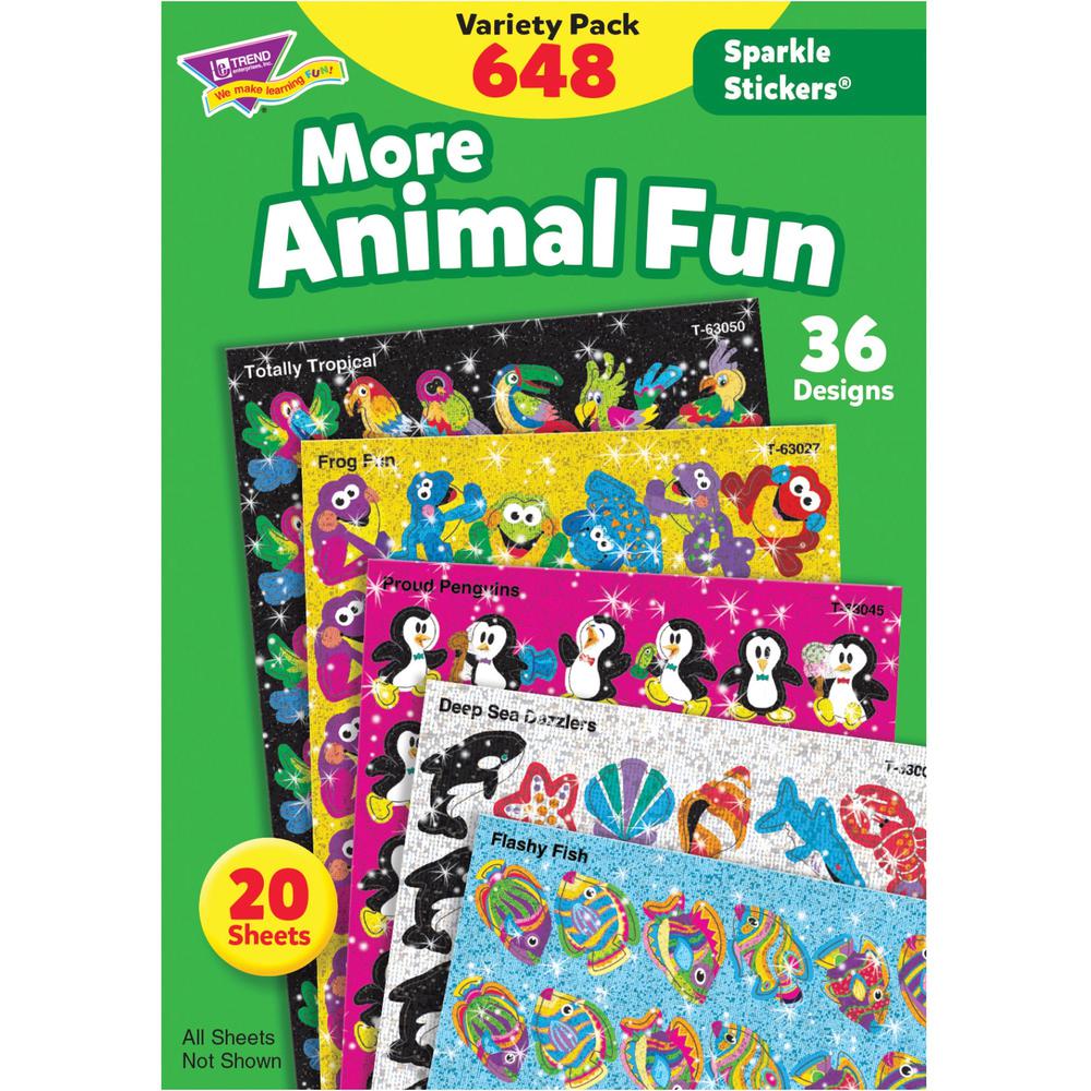 Trend Animal Fun Stickers Variety Pack - Animal, Fun Theme/Subject - Frog Fun, Proud Penguin, Deep Sea Dazzler, Flashy Fish, Beaming Bug Shape - Acid-free, Non-toxic, Photo-safe - 8" Height x 4.13" Wi. Picture 1
