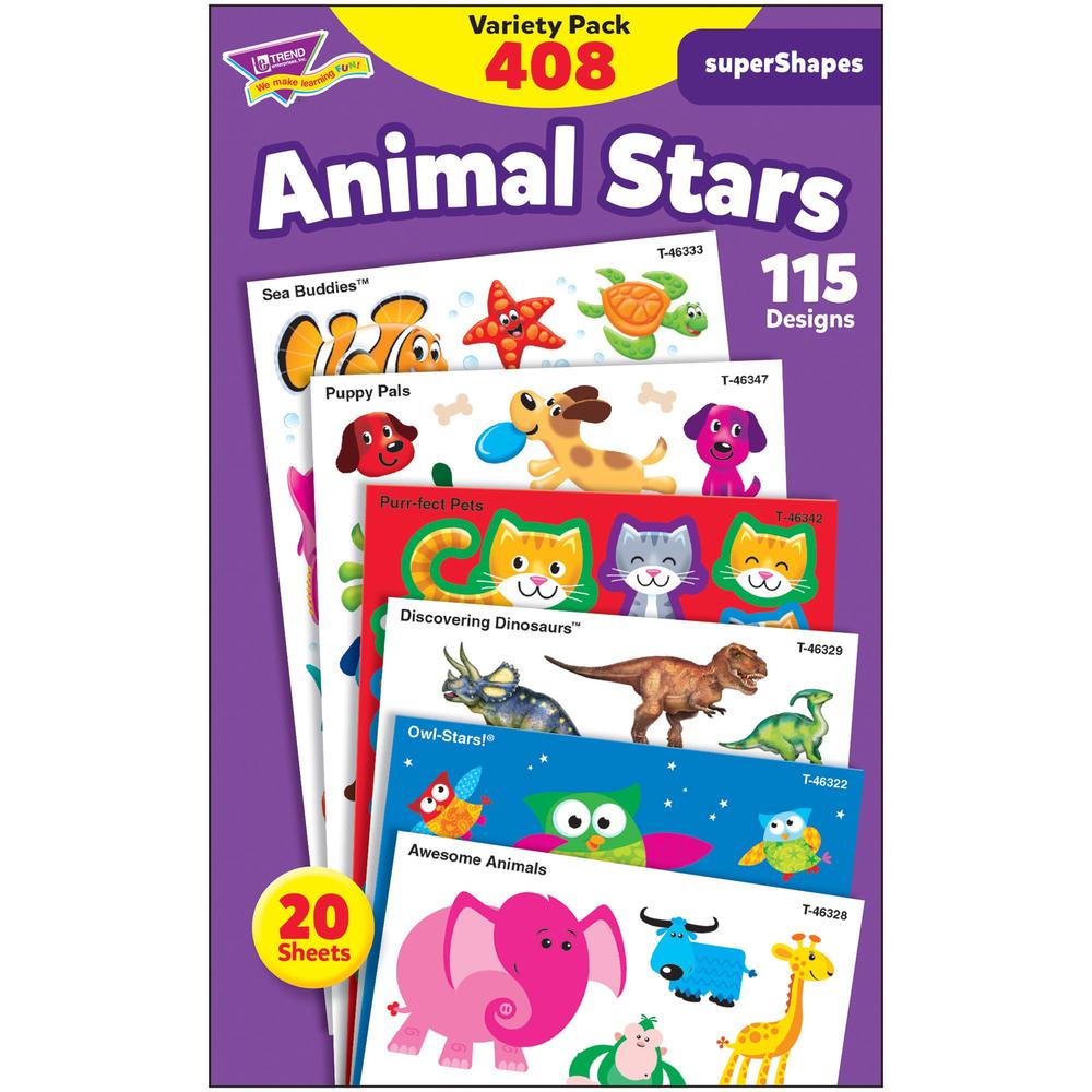 Trend Animal Fun Stickers Variety Pack - Fun, Animal Theme/Subject - Photo-safe, Non-toxic, Acid-free - 8" Height x 4.13" Width x 6.63" Length - Multicolor - 488 / Pack. The main picture.