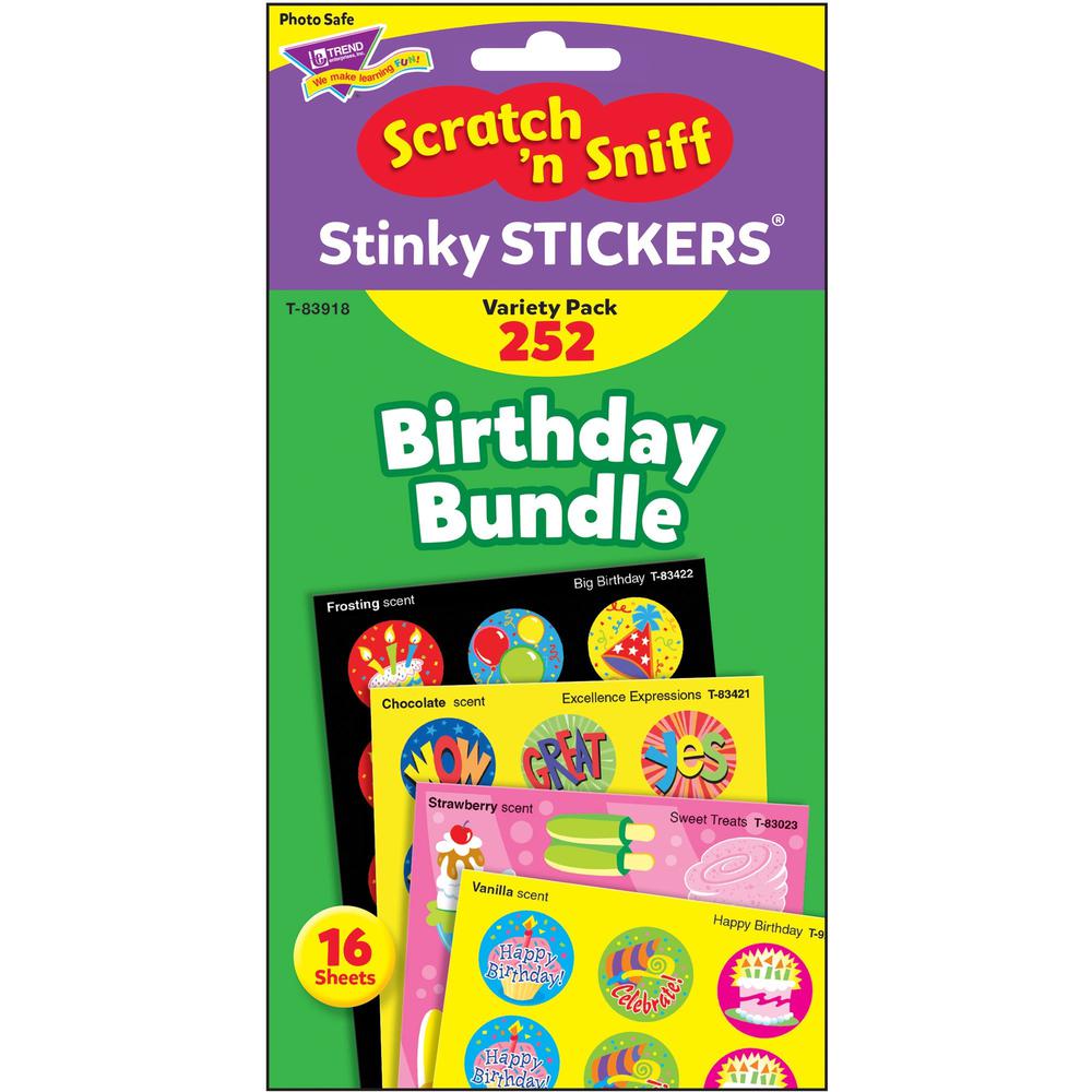 Trend Birthday Scratch 'n Sniff Stinky Stickers - Birthday Theme/Subject - Scented, Acid-free, Photo-safe, Non-toxic - 0.13" Height x 4.13" Width x 5.88" Length - Multicolor - 252 / Set. Picture 1