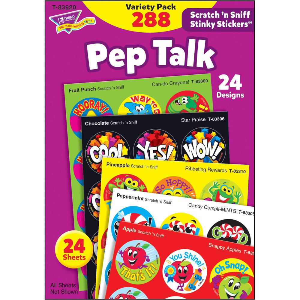 Trend Pep Talk Scratch 'n Sniff Stinky Stickers - Acid-free, Non-toxic, Photo-safe, Scented - 5.88" Height x 4.13" Width x 0.19" Length - Multicolor - 288 / Pack. The main picture.