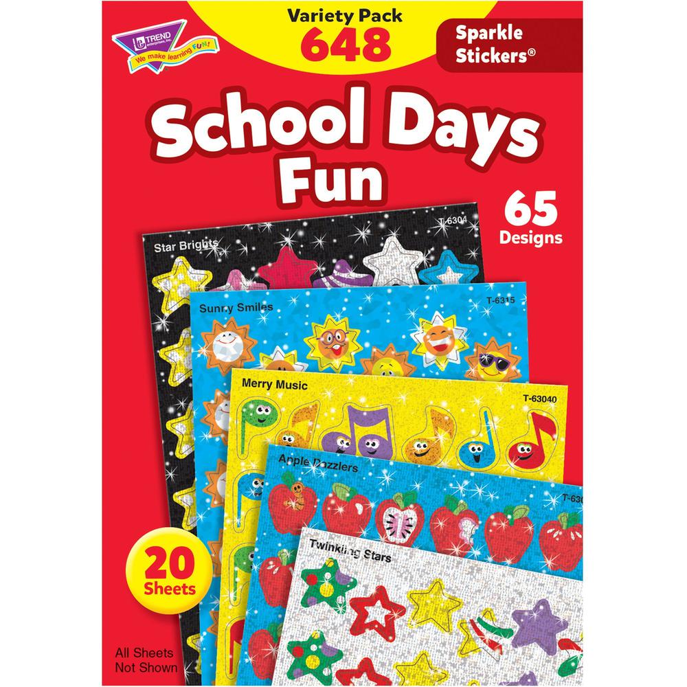 Trend Sparkle Stickers School Days Fun Stickers - Fun Theme/Subject - Apple Dazzlers, Twinkling Stars, Merry Music, Brilliant Birthday, Sunny Smile, Star Bright Shape - Acid-free, Non-toxic, Photo-saf. Picture 1