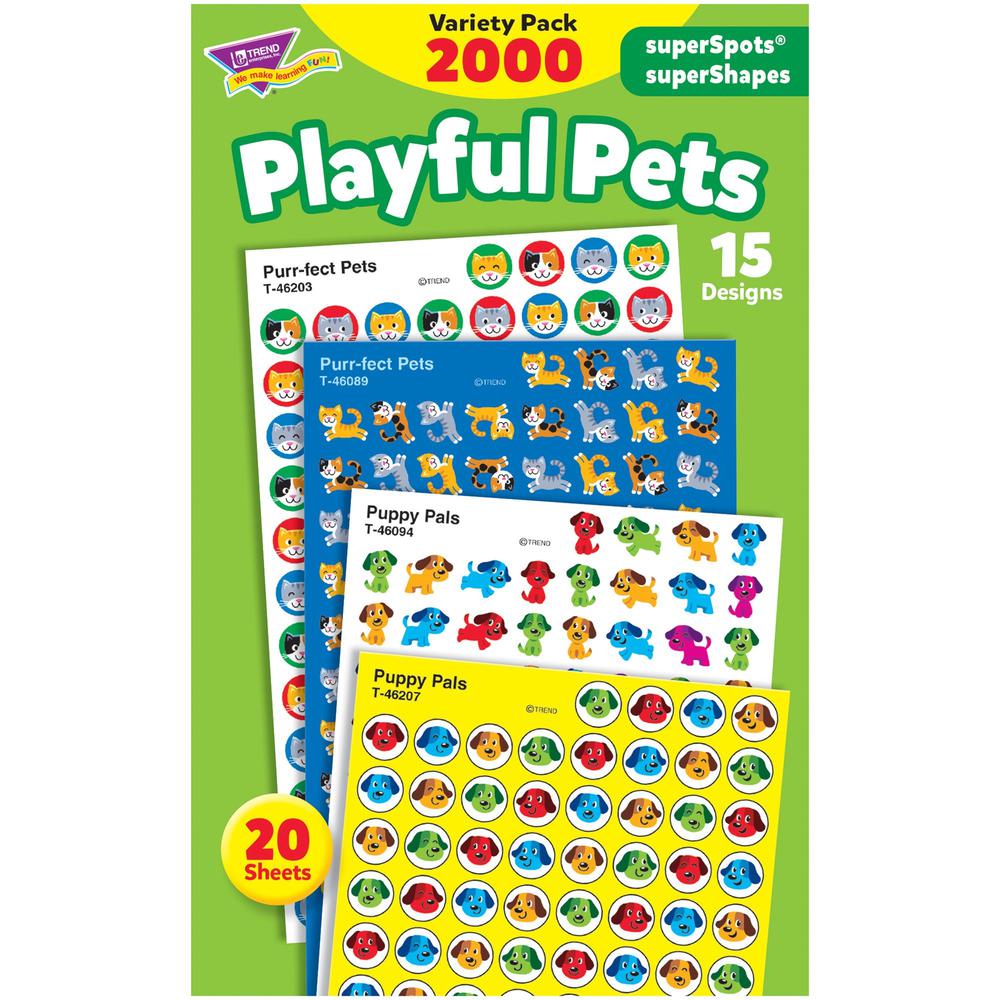 Trend superSpots superShapes Playful Pets Stickers - Acid-free, Non-toxic, Photo-safe - 8" Height x 4.13" Width x 6.63" Length - Multicolor - 2000 / Each. The main picture.
