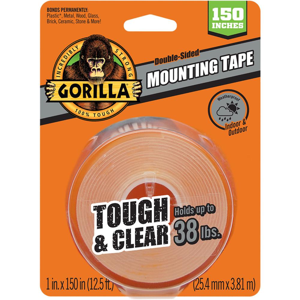 Gorilla Tough & Clear Mounting Tape - 12.50 ft Length x 1" Width - 1 Each - Clear. Picture 1