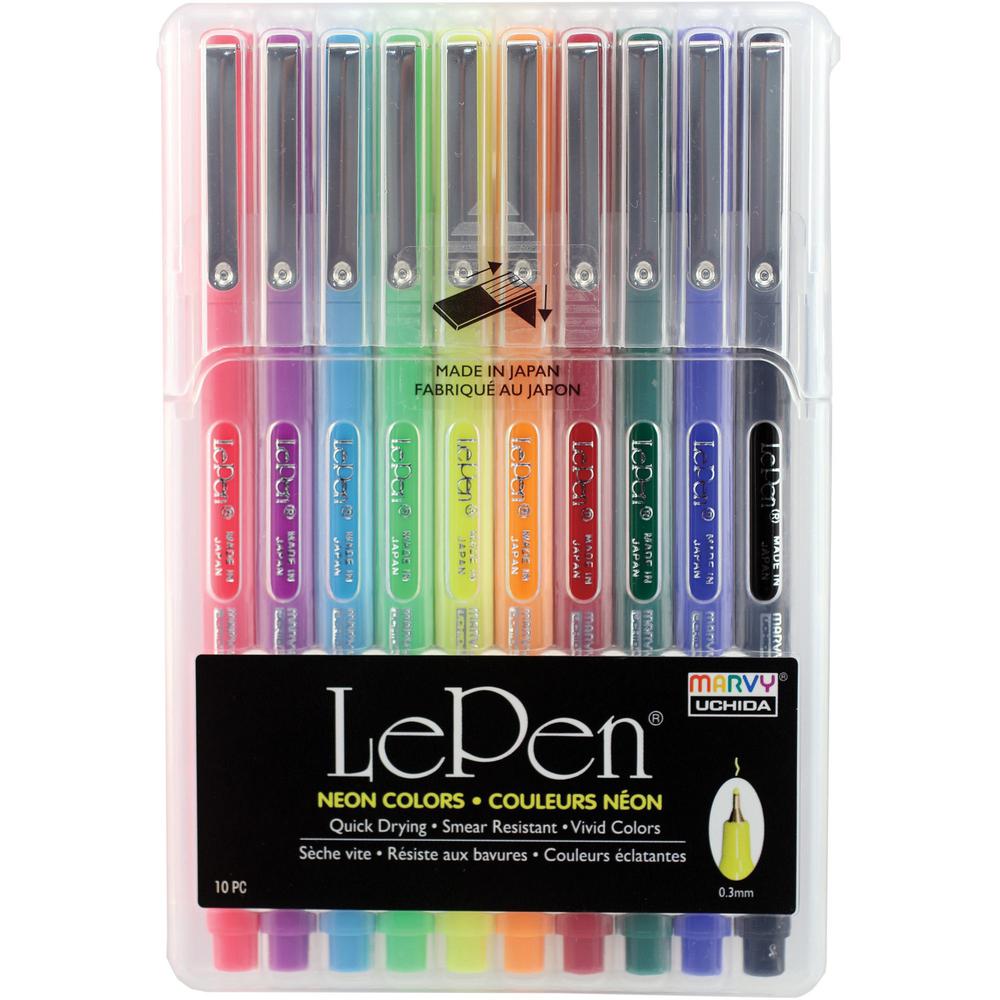Marvy LePen Fineliner Pen Set - Micro Fine Pen Point - 0.3 mm Pen Point Size - Fluorescent Pink, Fluorescent Blue, Fluorescent Green, Fluorescent Yellow, Fluorescent Violet, Fluorescent Orange, Black,. Picture 1