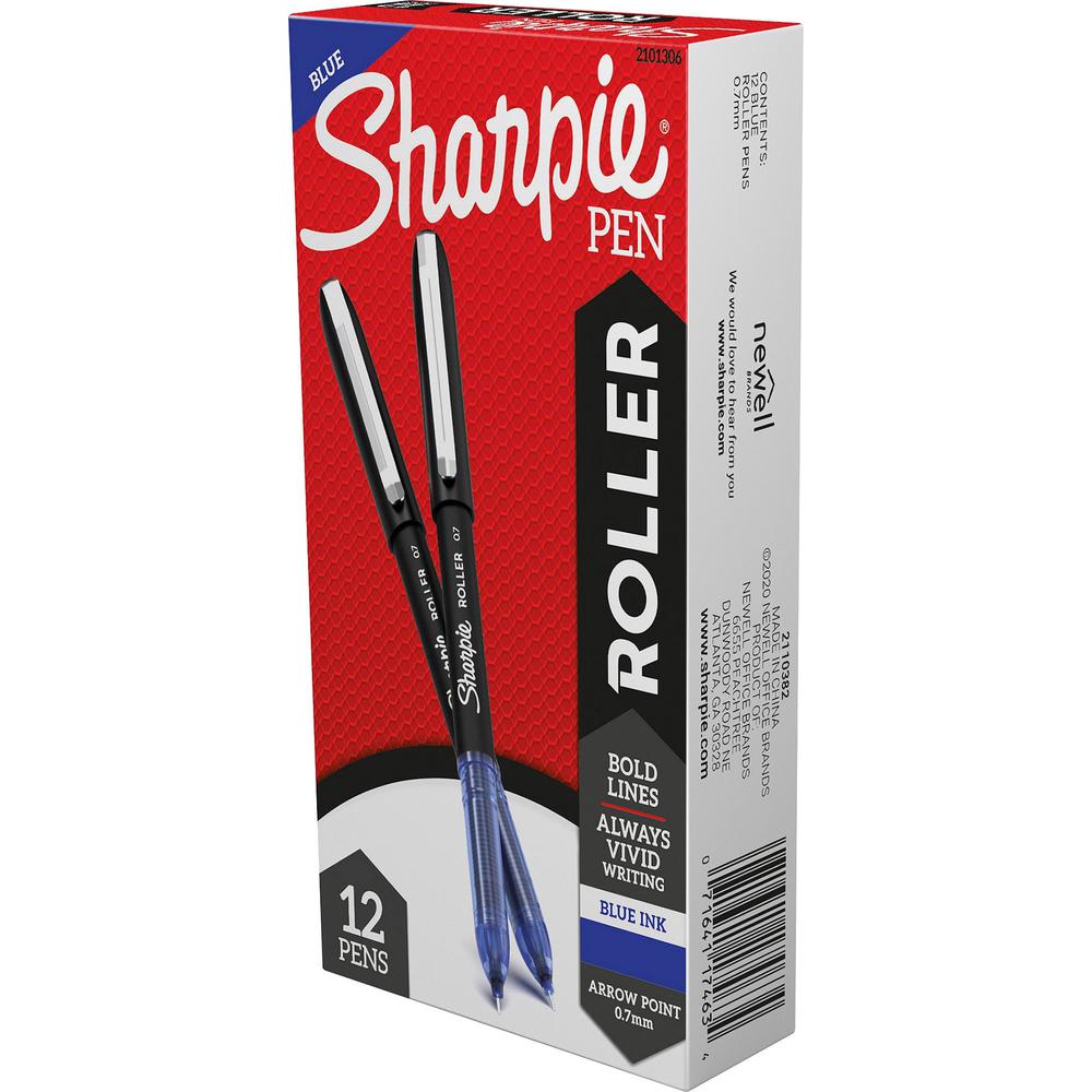 Sharpie Rollerball Pens - 0.7 mm Pen Point Size - Arrow Pen Point Style - Blue - 12 / Dozen. Picture 1