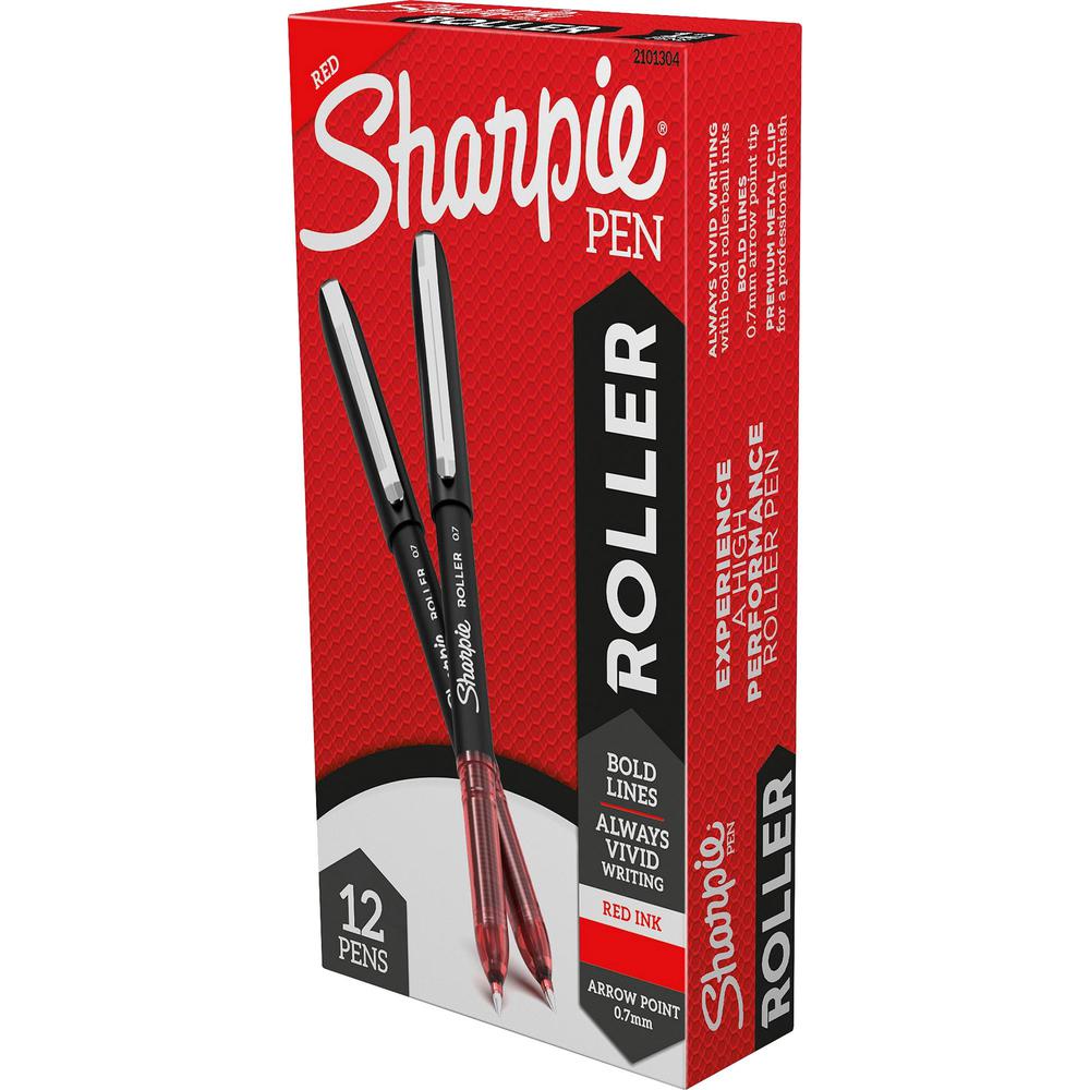 Sharpie Rollerball Pens - 0.7 mm Pen Point Size - Arrow Pen Point Style - Red - 12 / Dozen. Picture 1
