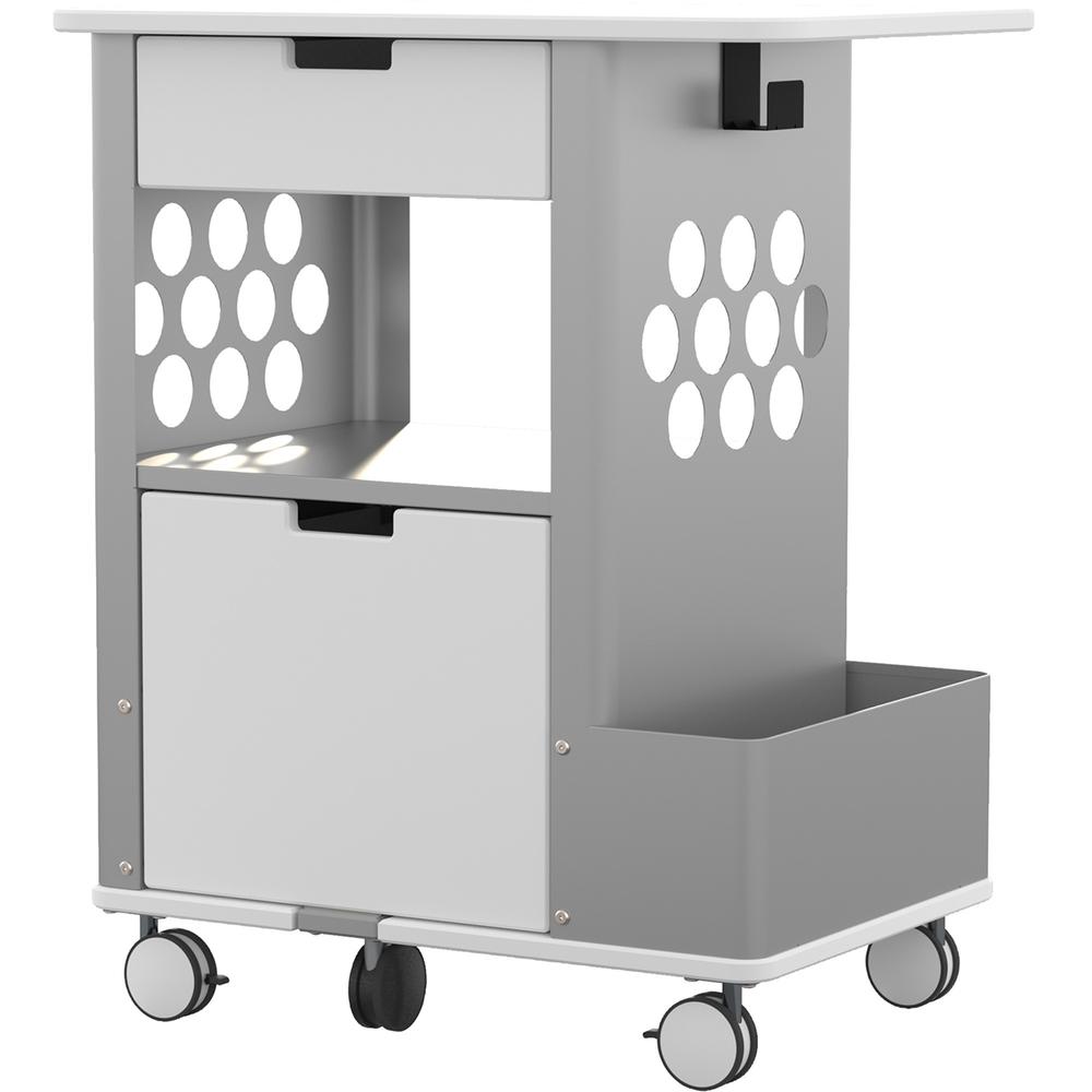 Focal Rolling Storage Cart - 2 Drawer - 5 Casters - Steel, Metal, Melamine - x 28" Width x 20" Depth x 33.5" Height - Silver Frame - White - 1 Each. Picture 1