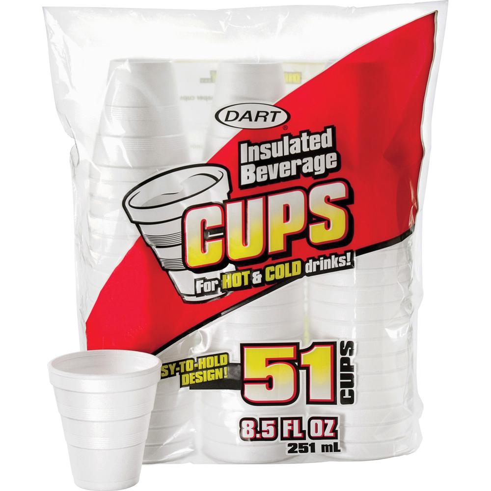 Dart 8.5 oz Insulated Beverage Cups - 51 / Bag - 24 / Carton - White - Foam - Hot Drink, Cold Drink, Coffee, Hot Chocolate, Soft Drink, Iced Tea, Beverage. Picture 1