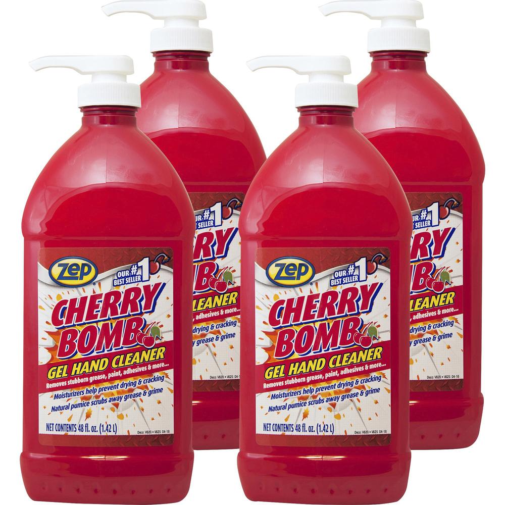 Zep Cherry Bomb Gel Hand Cleaner - Mild Cherry ScentFor - 48 fl oz (1419.5 mL) - Dirt Remover, Grime Remover, Odor Remover, Grease Remover, Paint Remover, Adhesive Remover, Ink Remover, Soil Remover, . Picture 1