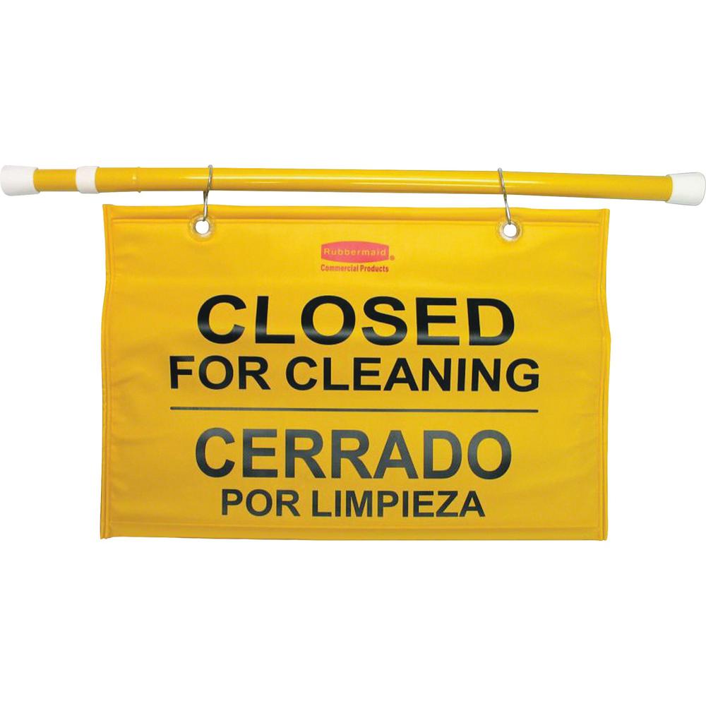 Rubbermaid Commercial Closed/Cleaning Safety Sign - 6 / Carton - Closed for Cleaning Print/Message - 50" Width x 13" Height - Durable - Yellow. Picture 1