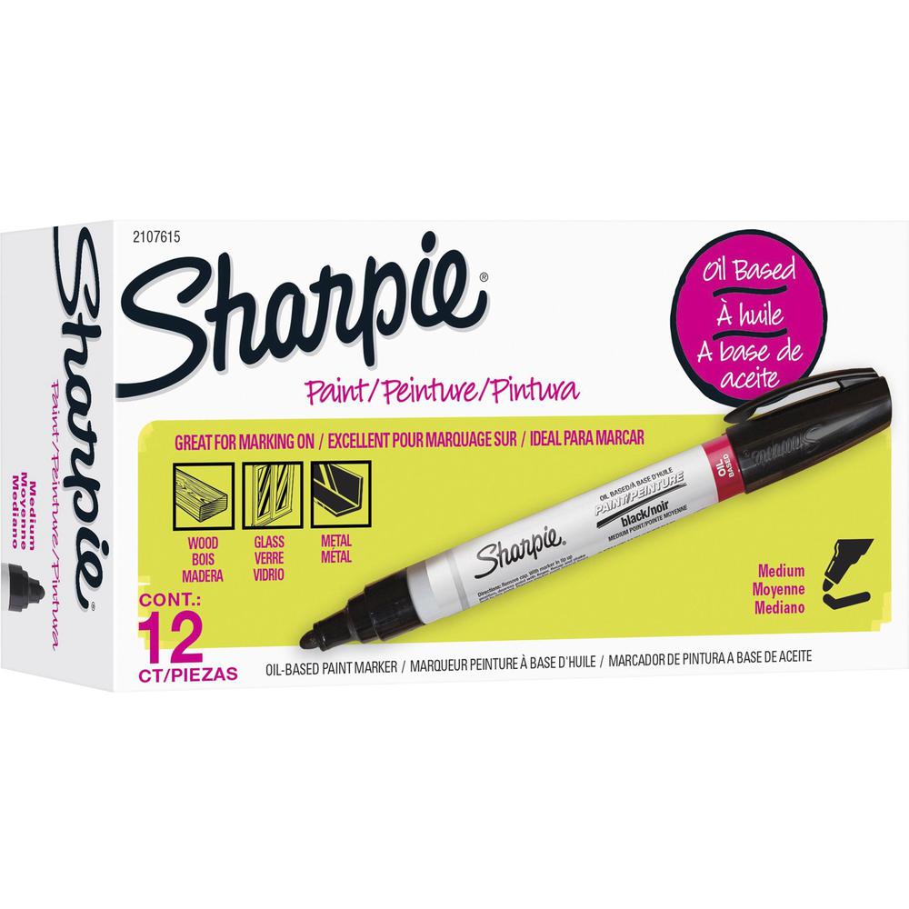 Sharpie Oil-based Paint Markers - Medium Marker Point - Black Oil Based Ink - 1 Dozen. Picture 1