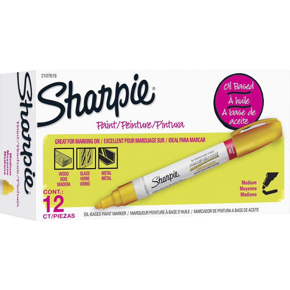Sharpie Oil-based Paint Markers - Medium Marker Point - Yellow Oil Based Ink - 12 / Dozen. Picture 1