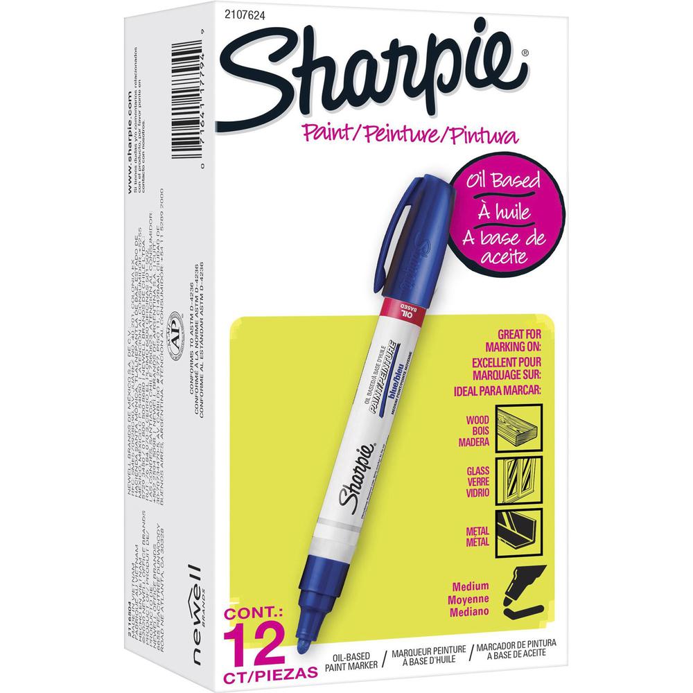 Sharpie Oil-based Paint Markers - Medium Marker Point - Blue Oil Based Ink - 12 / Dozen. Picture 1