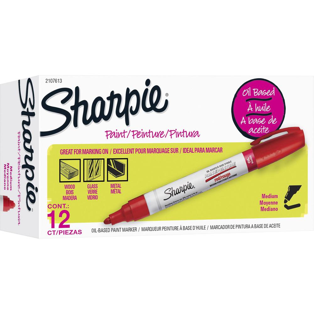 Sharpie Oil-based Paint Markers - Medium Marker Point - Red Oil Based Ink - 12 / Dozen. Picture 1