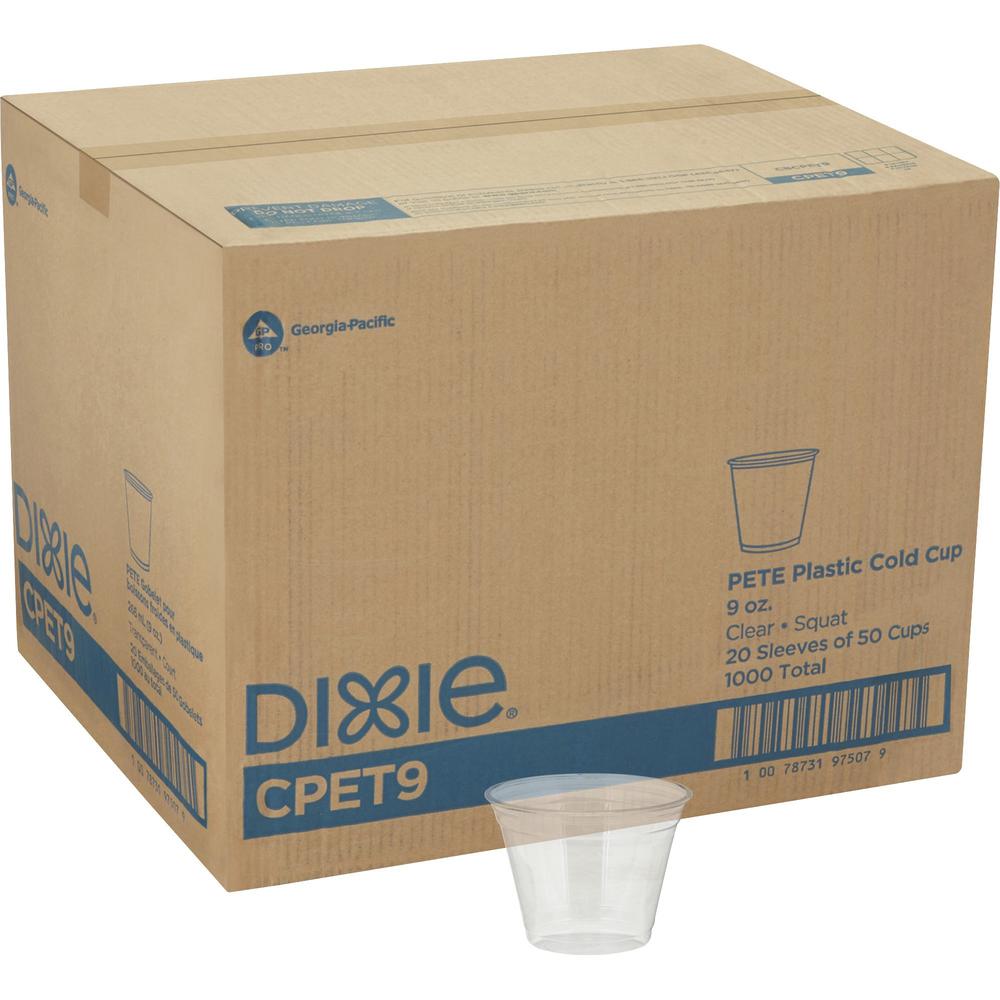 Dixie 9 oz Cold Cups by GP Pro - 50 / Pack - 20 / Carton - Clear - PETE Plastic - Restaurant, Soda, Sample, Iced Coffee, Breakroom, Lobby, Coffee Shop, Cold Drink, Beverage. Picture 1
