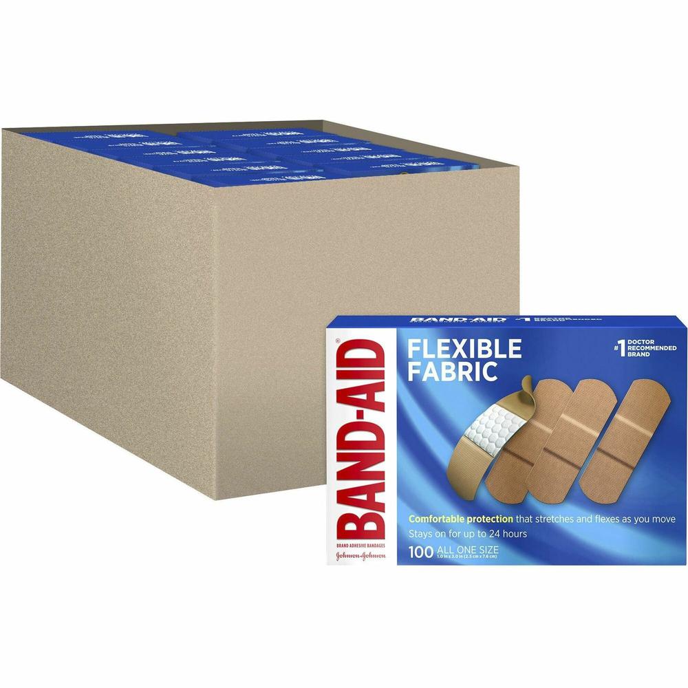 Band-Aid Flexible Fabric Adhesive Bandages - 1" - 12/Carton - 100 Per Box - Beige - Fabric. Picture 1