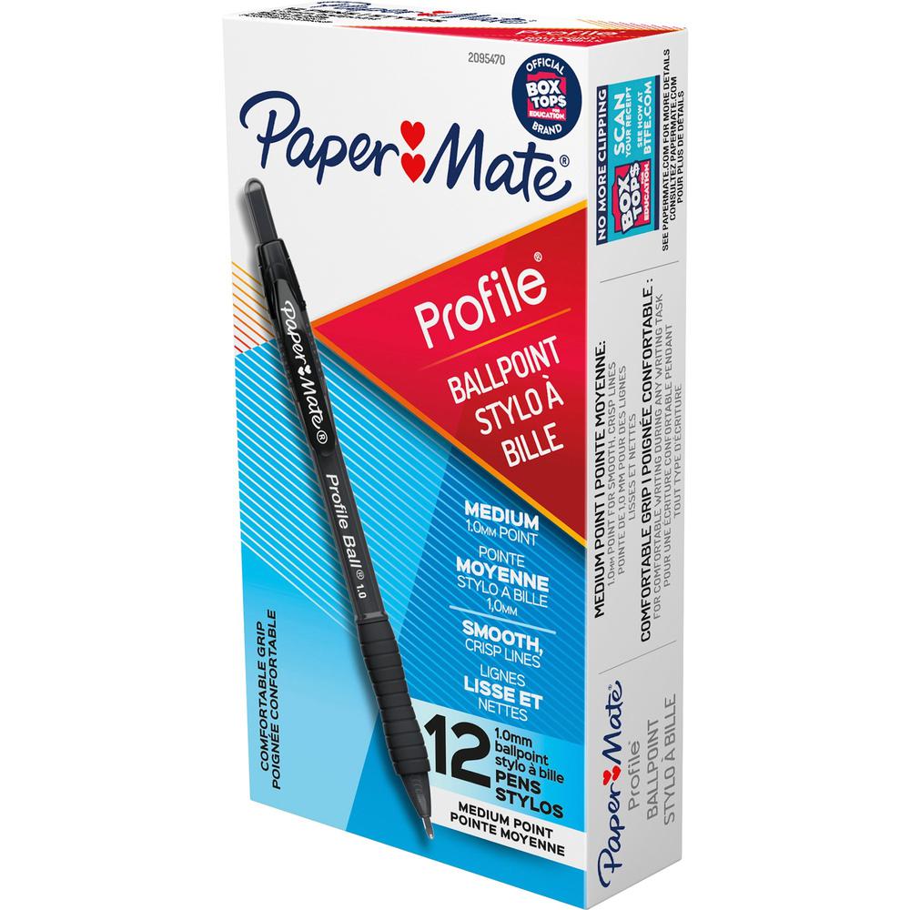 Paper Mate Profile 1.0mm Ballpoint Pens - Medium Pen Point - 1 mm Pen Point Size - Conical Pen Point Style - Retractable - Black - Black Barrel - 1 Dozen. Picture 1