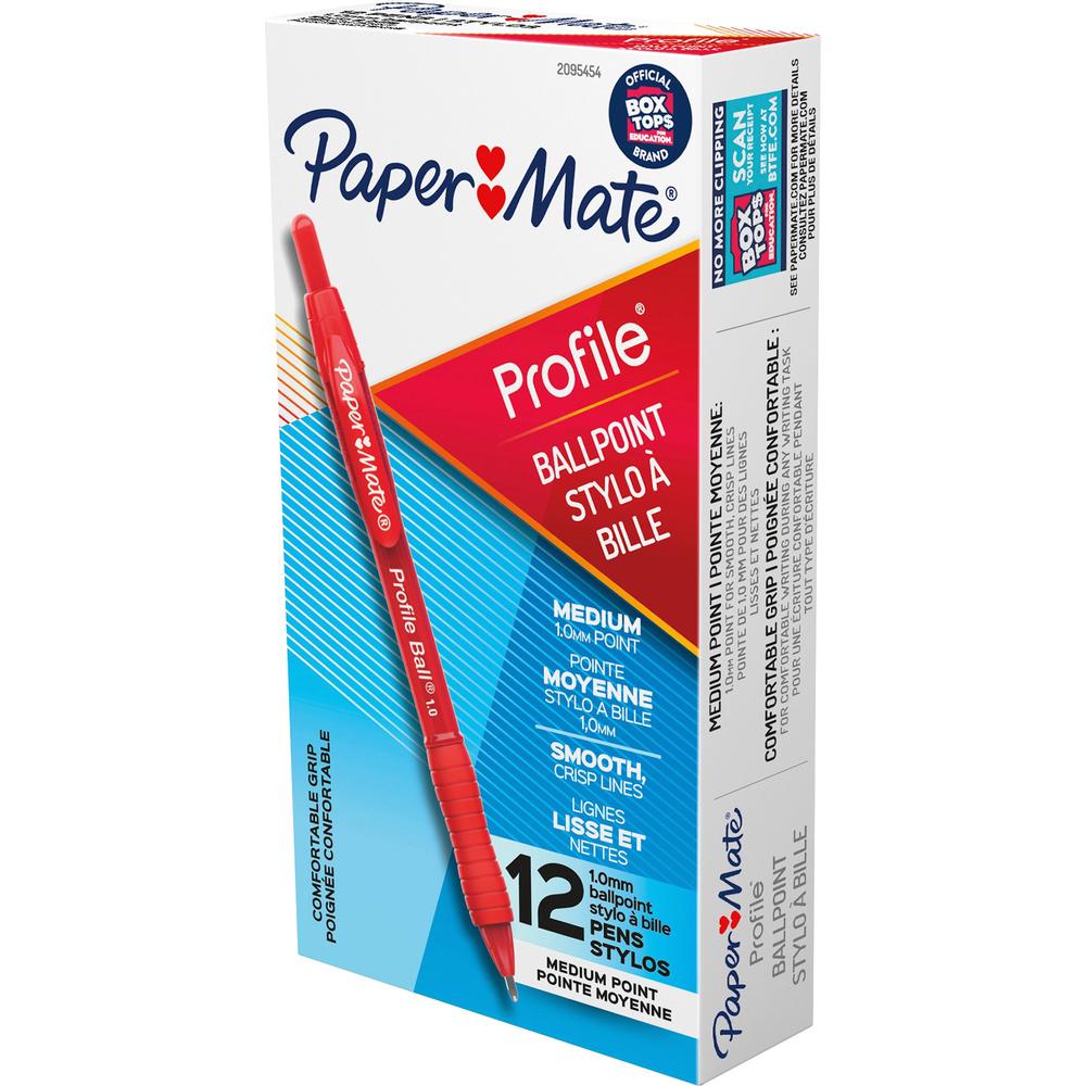 Paper Mate Profile 1.0mm Ballpoint Pens - Medium Pen Point - 1 mm Pen Point Size - Conical Pen Point Style - Retractable - Red - Red Barrel - 1 Dozen. Picture 1