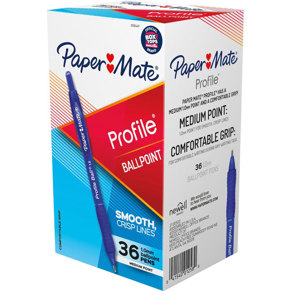 Paper Mate Profile 1.0mm Ballpoint Pens - Medium Pen Point - 1 mm Pen Point Size - Conical Pen Point Style - Retractable - Blue - Blue Barrel - 36 / Box. Picture 1