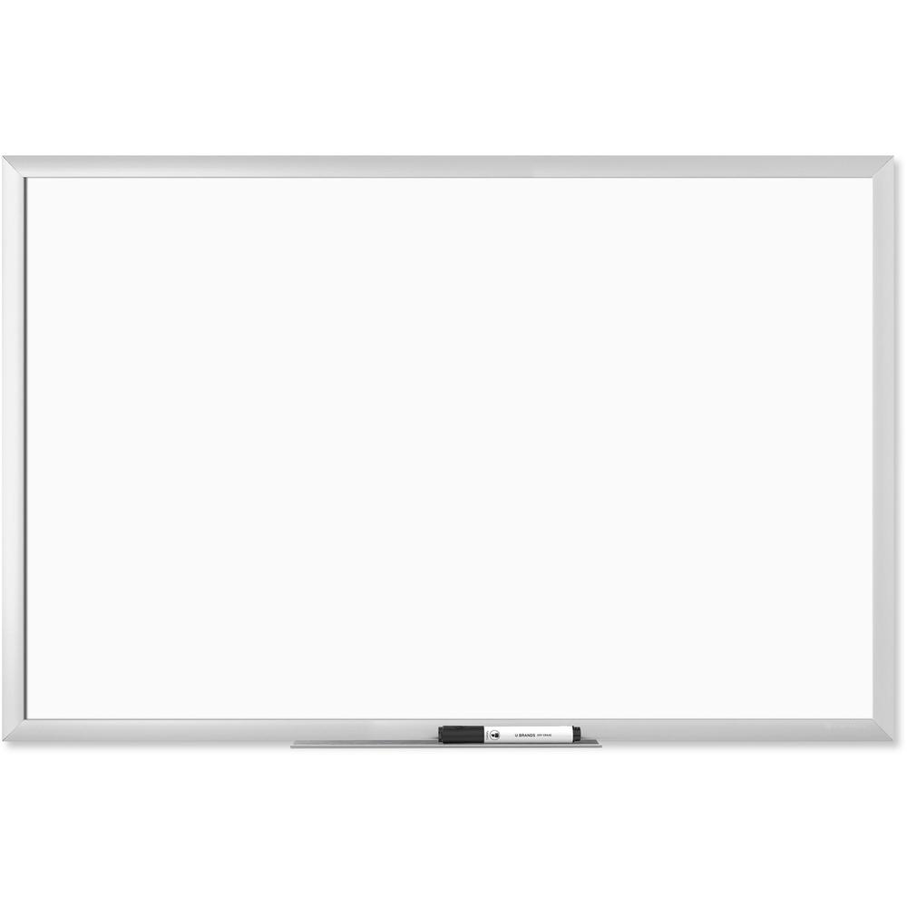 U Brands Magnetic Dry Erase Board - 23" (1.9 ft) Width x 35" (2.9 ft) Height - White Painted Steel Surface - Silver Aluminum Frame - Rectangle - Horizontal/Vertical - 1 Each. Picture 1