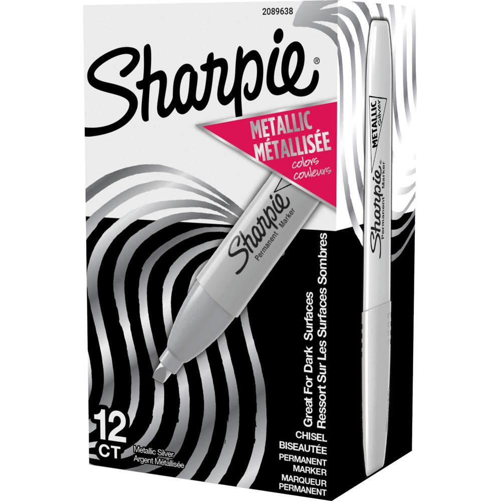 Sharpie Metallic Ink Chisel Tip Permanent Markers - Chisel Marker Point Style - Metallic Gray - 12 / Dozen. Picture 1