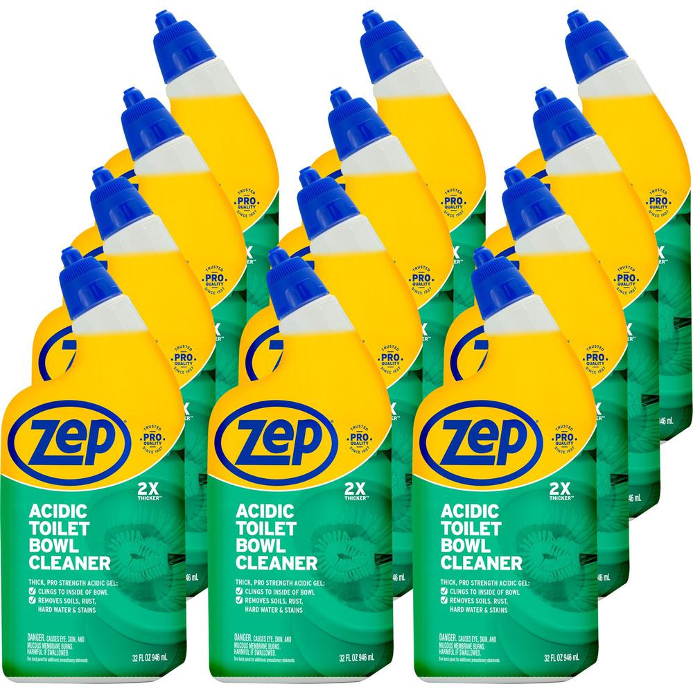 Zep Acidic Toilet Bowl Cleaner - Gel - 32 fl oz (1 quart) - Wintergreen Scent - 12 / Carton - White. Picture 1