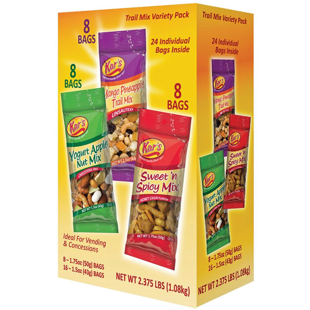 Kar's Nuts Trail Mix Variety Pack - Mango Pineapple, Yogurt Apple, Sweet and Spicy - 24 / Box. Picture 1