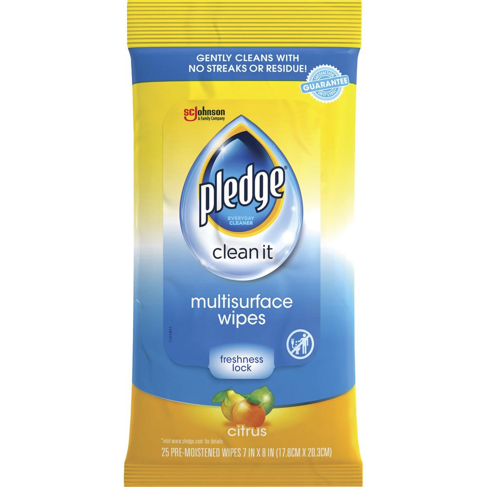 Pledge PH Balanced Multisurface Cleaner Wipes - Wipe - Fresh Citrus Scent - 12 / Carton - Blue. The main picture.