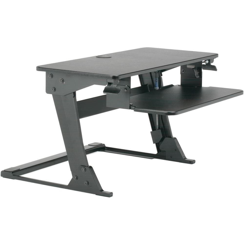 SKILCRAFT Sit Stand Workstation - 35 lb Load Capacity - 36" Width - Wood, Steel - Black - TAA Compliant. Picture 1