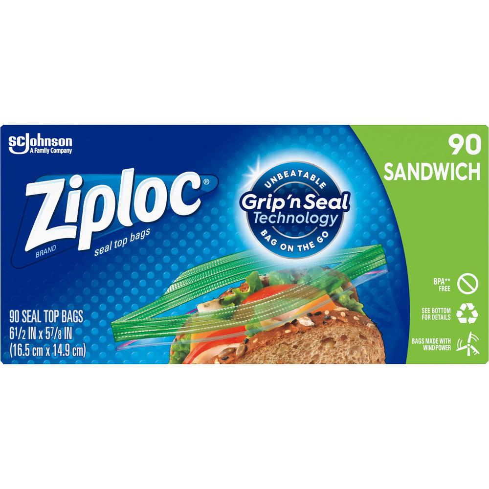 Ziploc&reg; Sandwich Bags - 5.88" Width x 6.50" Length - Clear - Plastic - 90/Box - Sandwich, Storage. Picture 1