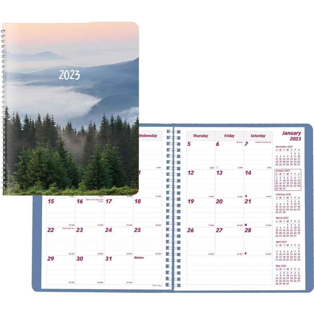 Brownline Mountain Monthly 2023 Planner - Monthly - 14 Month - December 2023 - January 2024 - Twin Wire - Nature's Hues - 8.9" Height x 7.1" Width - Ruled Daily Block, Reminder Section, Notes Area, Si. Picture 1