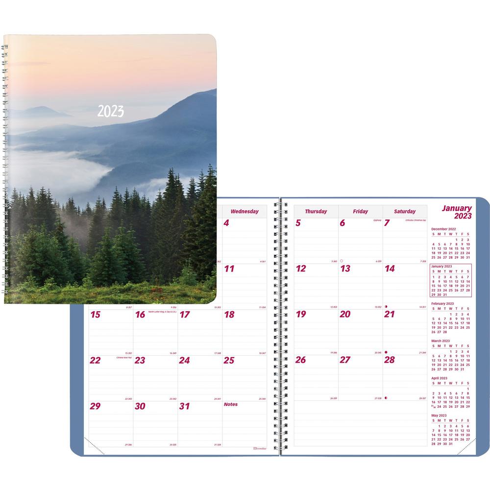 Brownline Mountain Monthly 2023 Planner - Monthly - 14 Month - December 2023 - January 2025 - Twin Wire - Nature's Hues - 11" Height x 8.5" Width - Ruled Daily Block, Reminder Section, Notes Area, Six. Picture 1