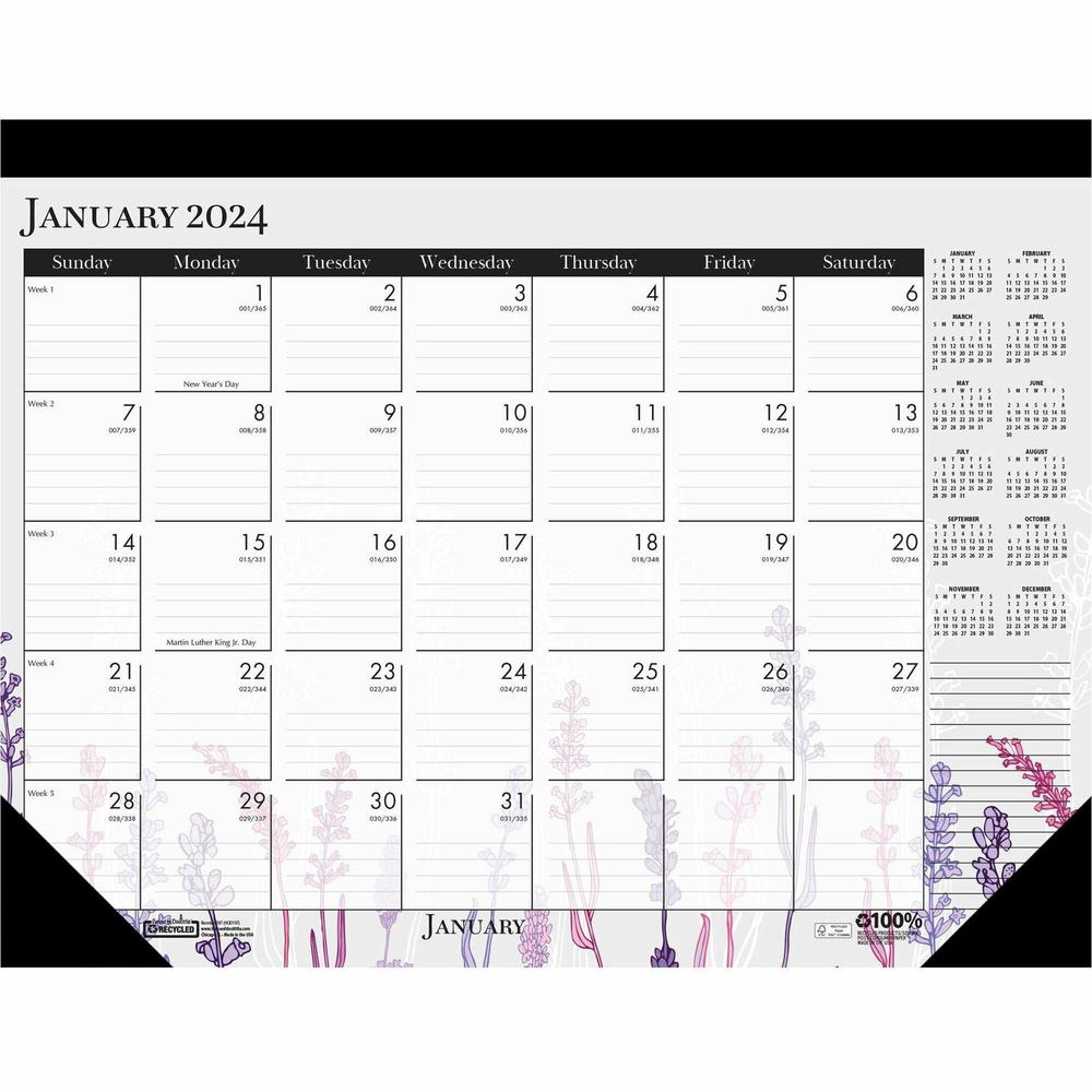 House of Doolittle Wild Flower Monthly Desk Pad - Julian Dates - Monthly - 12 Month - January - December - 1 Month Single Page Layout - Leatherette - Desk Pad - Multi, Black - Leatherette, Chipboard -. Picture 1