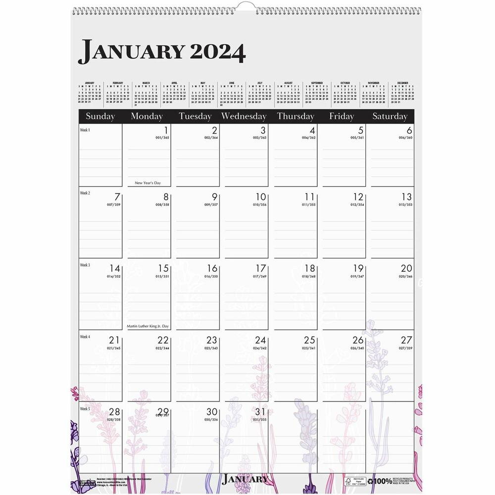 House of Doolittle Wild Flower Monthly Wall Calendar - Large Size - Julian Dates - Monthly - 12 Month - January - December - 1 Month Single Page Layout - Wire Bound - Chipboard - 16.5" Height x 12" Wi. Picture 1
