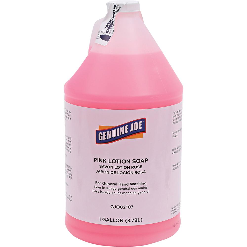 Genuine Joe Pink Lotion Soap - 1 gal (3.8 L) - Pump Bottle Dispenser - Hand, Skin - Pink - Rich Lather - 1 Each. Picture 1