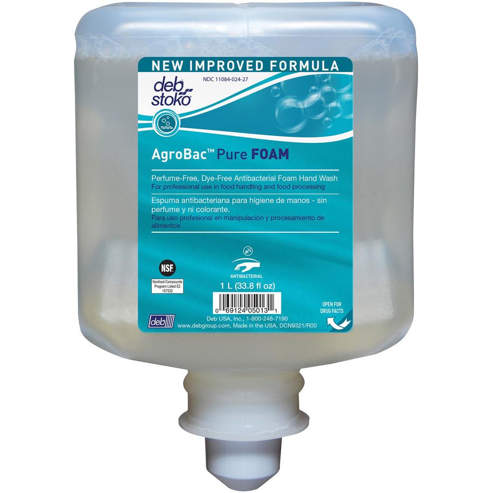 1 Liter Refill AgroBac Pure Foam Wash Manual Cartridge - Unscented (6/Carton) - 33.8 fl oz (1000 mL) - Bacteria Remover - Hand - Antibacterial - Clear - Triclosan-free, Fragrance-free, Dye-free, Hygie. Picture 1