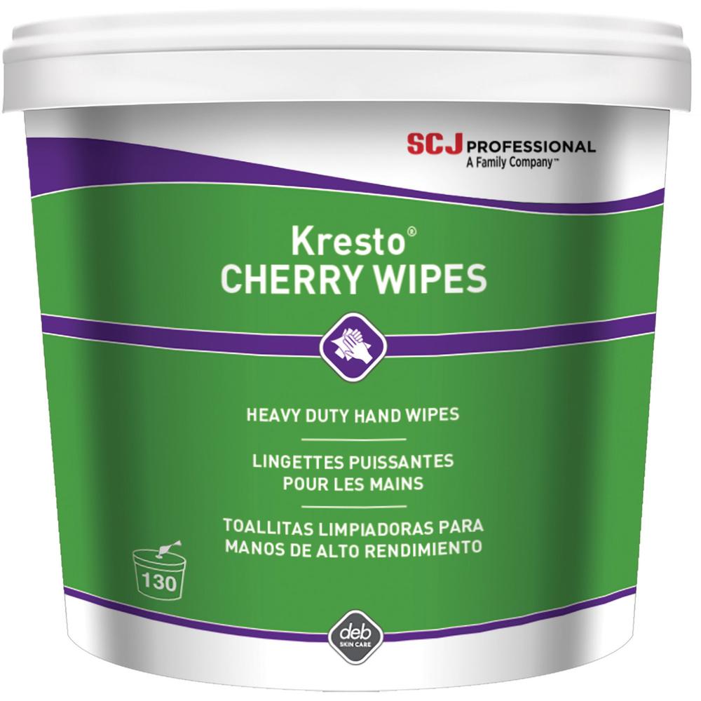 SC Johnson Kresto Heavy-Duty XL Hand Wipes - Cherry - 10" x 12" - White, Red - Polypropylene - 130 Per Canister - 1 Each. Picture 1