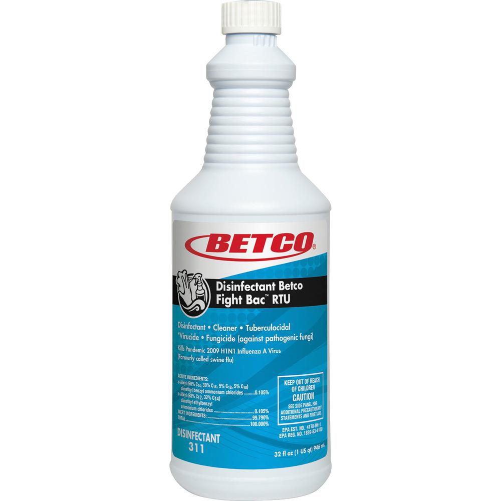 Betco Fight-Bac RTU Disinfectant Cleaner - Ready-To-Use Spray - 32 fl oz (1 quart) - Citrus Floral Scent - 1 Each. Picture 1