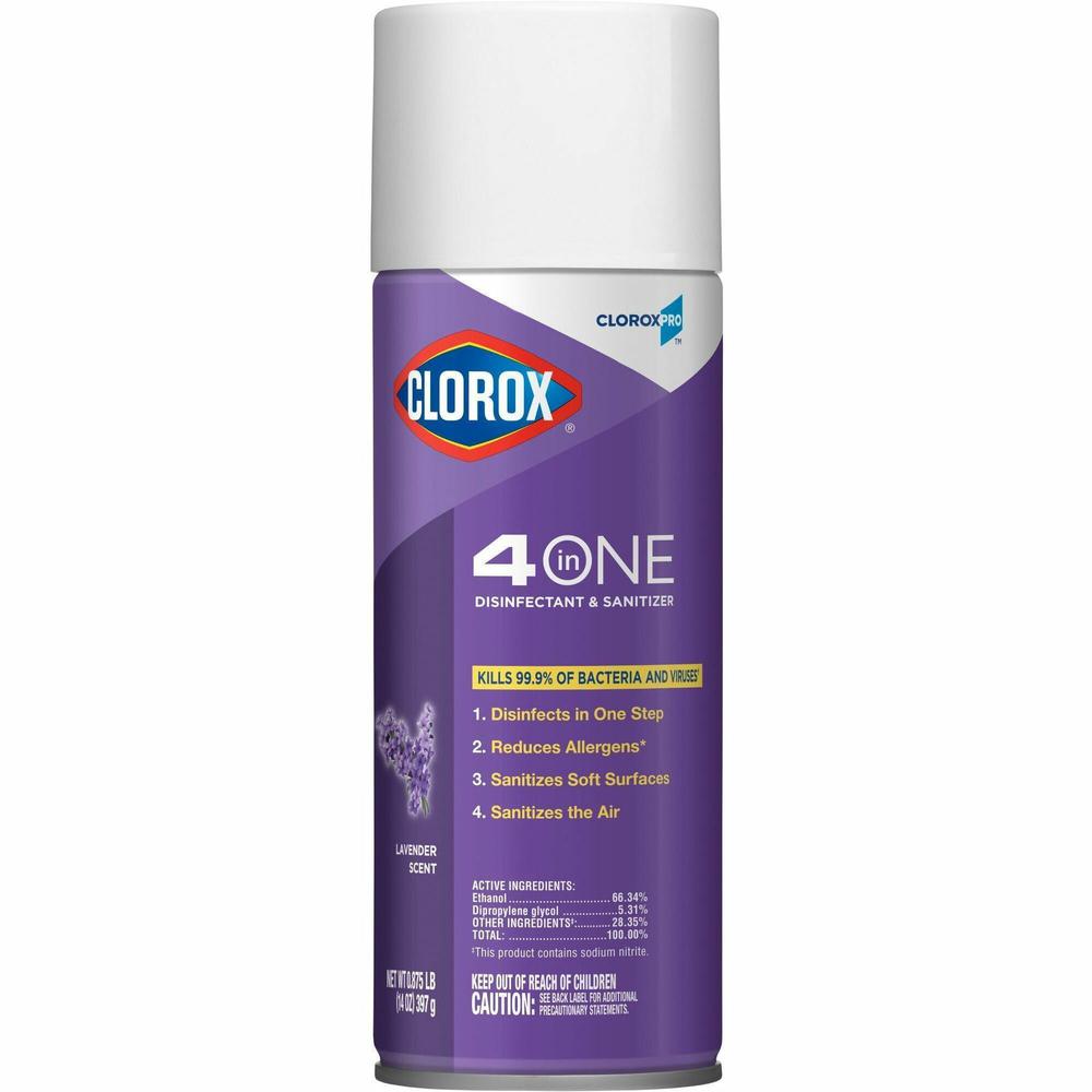 Clorox 4-in-1 Lavender Disinfectant Sanitizer - Ready-To-Use Spray - 14 fl oz (0.4 quart) - Lavender Scent - 1 Each - Purple. The main picture.