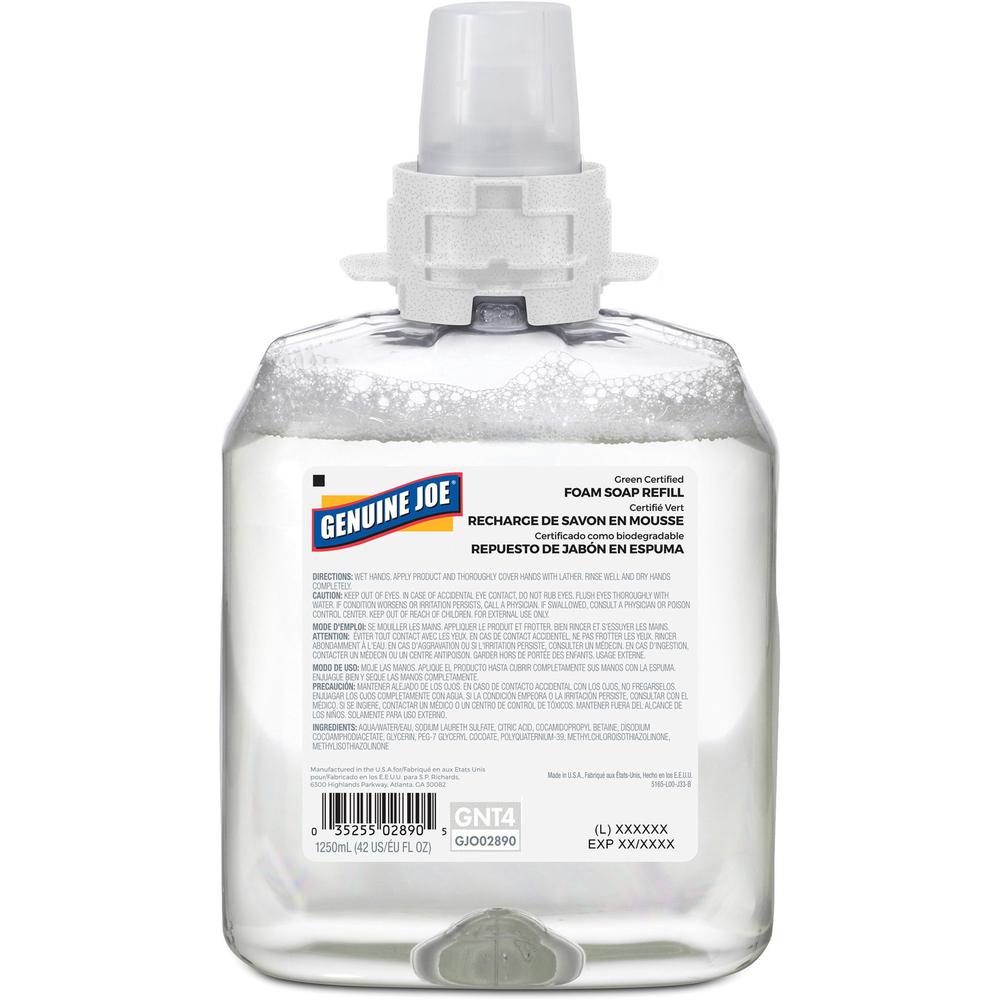 Genuine Joe Green Certified Soap Refill - Fragrance-free ScentFor - 42.3 fl oz (1250 mL) - Hand, Skin - Clear - 1 Each. Picture 1