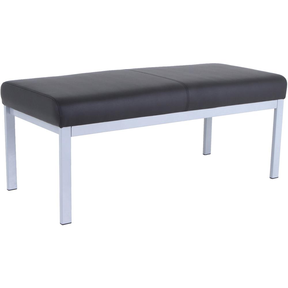 Lorell Healthcare Reception Guest Bench - Silver Powder Coated Steel Frame - Four-legged Base - Black - Vinyl - 1 Each. Picture 1