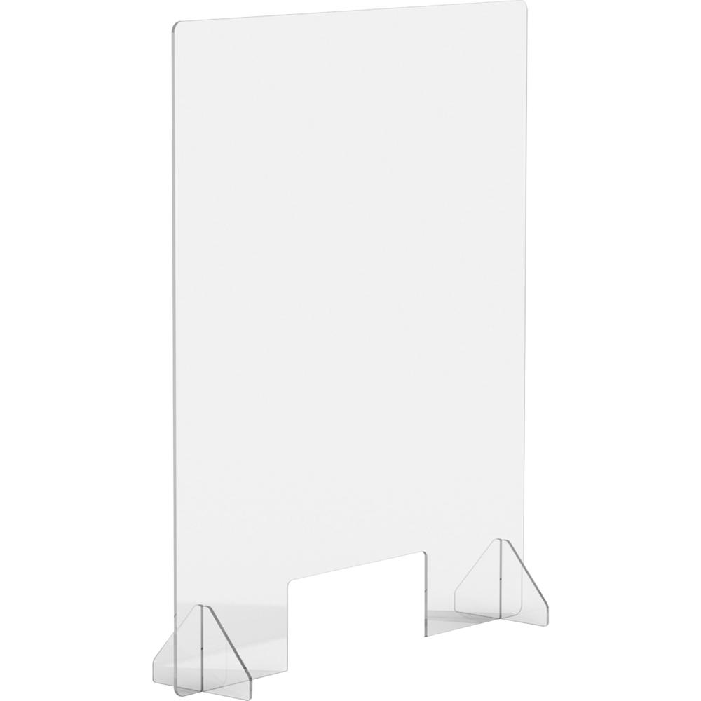 Lorell Social Distancing Barrier w/Pass-Through Cutout - 30" Width x 7" Depth x 36" Height - 1 Each - Clear - Acrylic. Picture 1