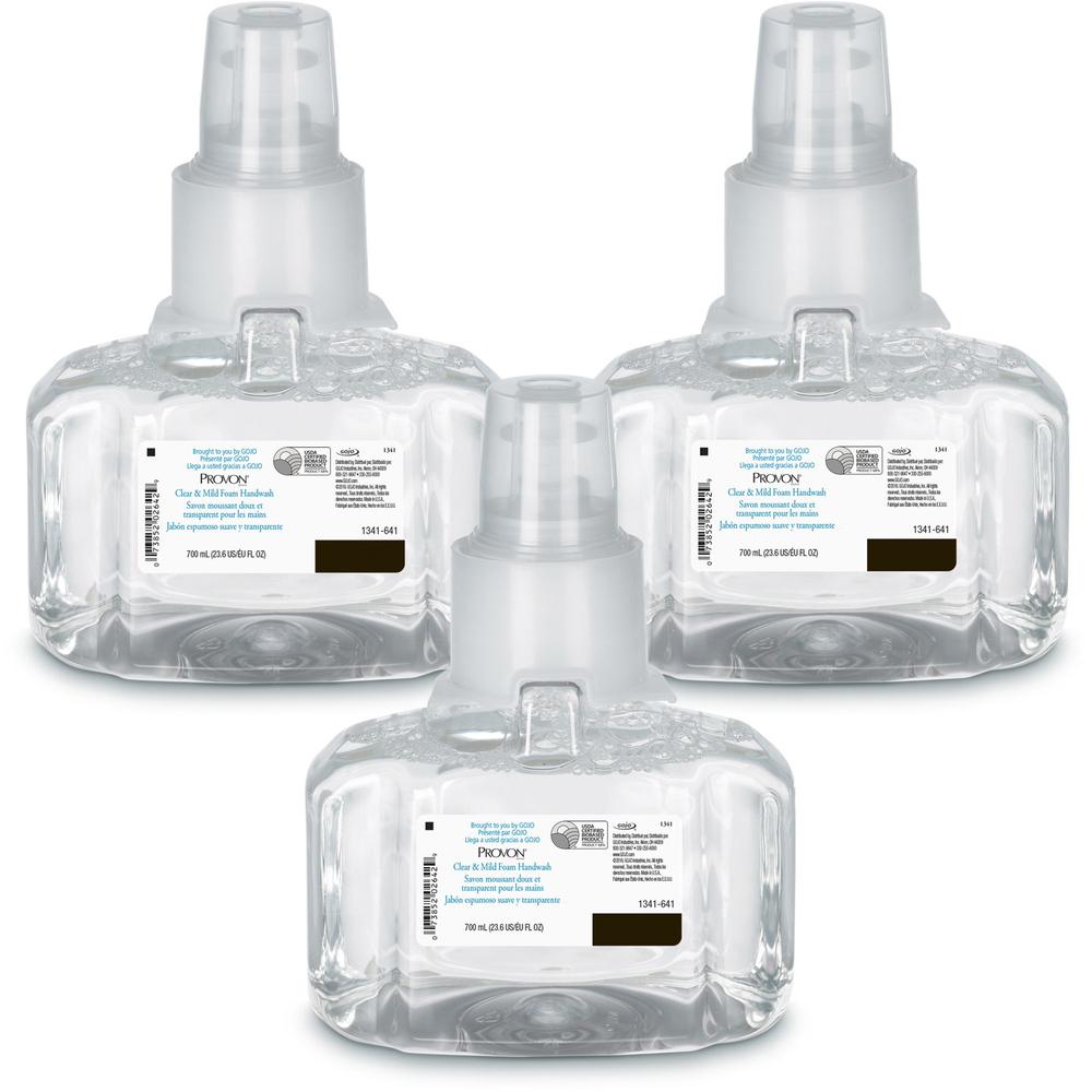 Provon LTX-7 Clear & Mild Foam Handwash Refill - Fragrance-free ScentFor - 23.7 fl oz (700 mL) - Pump Bottle Dispenser - Kill Germs - Hand - Moisturizing - Clear - Rich Lather, Dye-free, Bio-based - 3. Picture 1