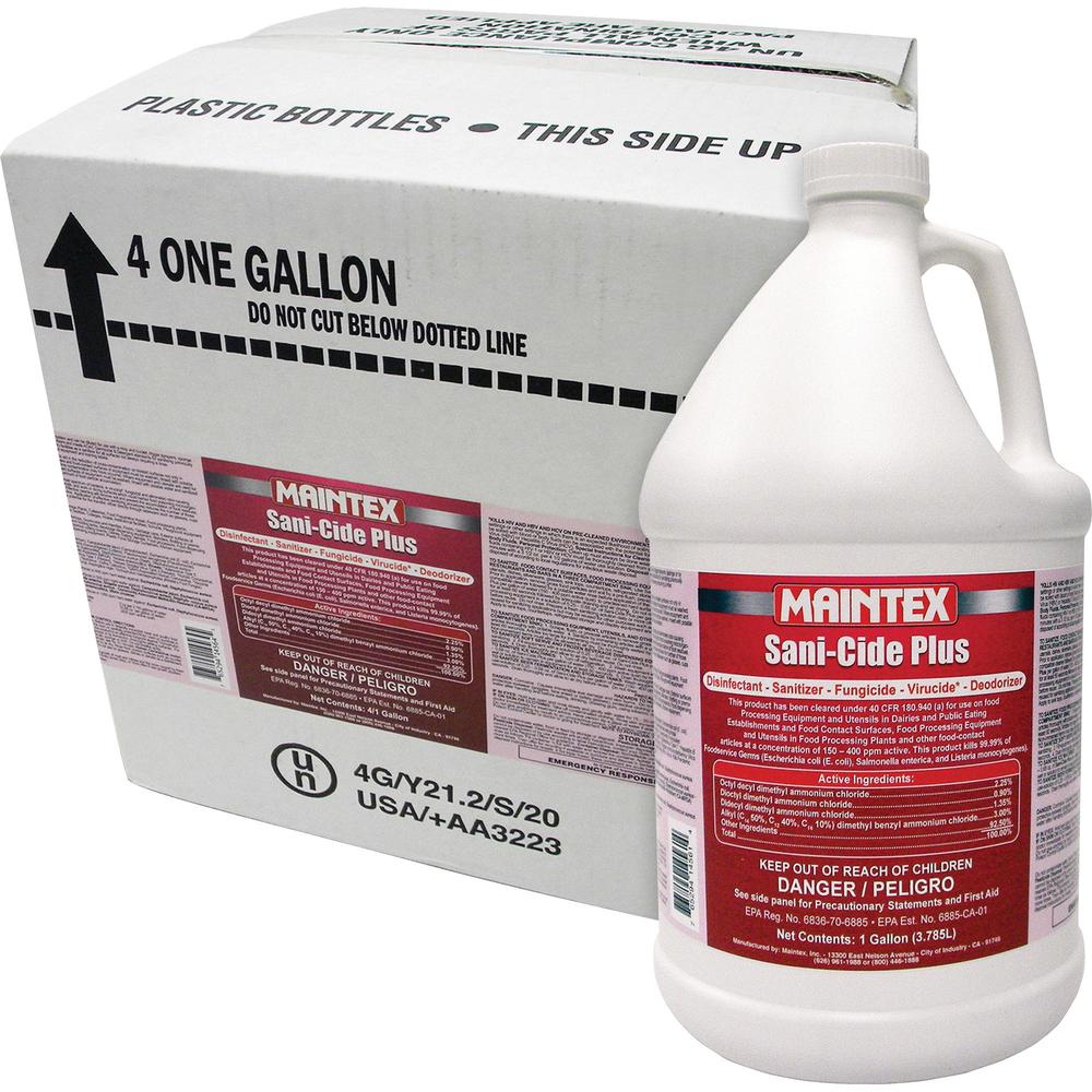 Maintex Sani-Cide Plus No-Rinse Sanitizer - Concentrate - 128 fl oz (4 quart) - Neutral Scent - 4 / Carton - Red. Picture 1