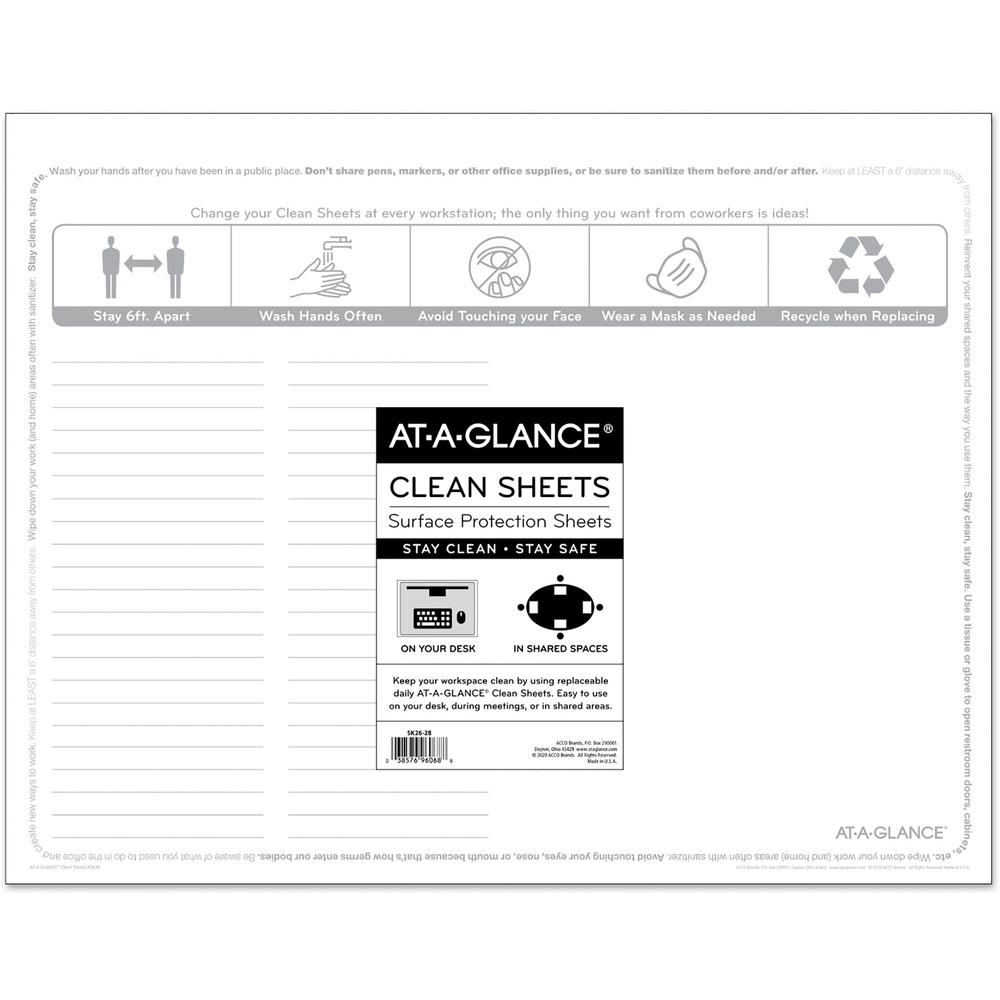 At-A-Glance Disposable Clean Sheets - Supports Desk - Rectangular - Disposable - White - 25 Pack. Picture 1