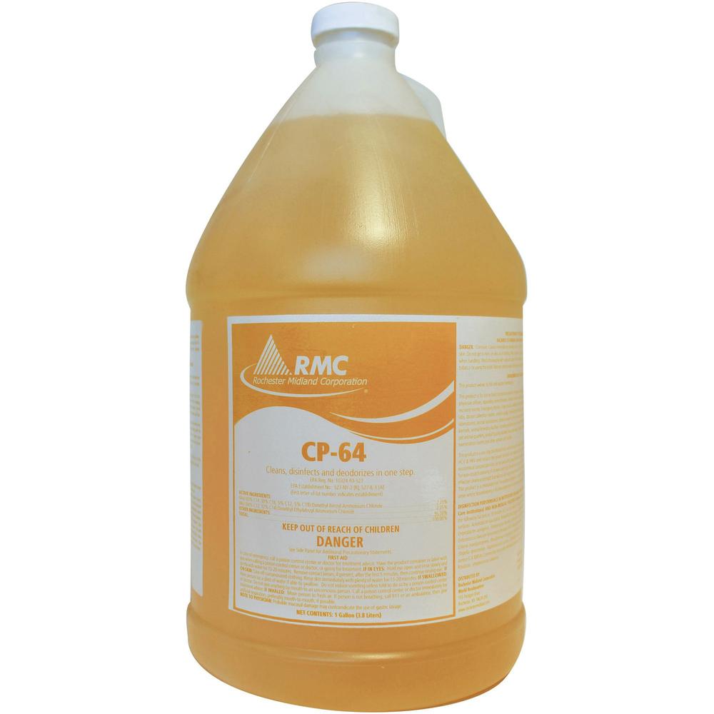 RMC CP-64 Hospital Disinfectant - Concentrate - 128 fl oz (4 quart) - Fresh Lemon Scent - 4 / Carton - Virucidal, Deodorize - Yellow. Picture 1